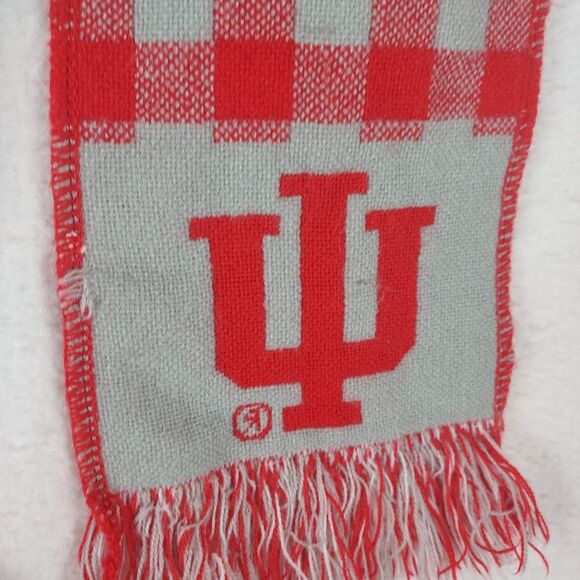 IU Hoosiers Indiana University NCAA Knit Scarf Red Gray Checkered Fan Gear - Picture 4 of 4